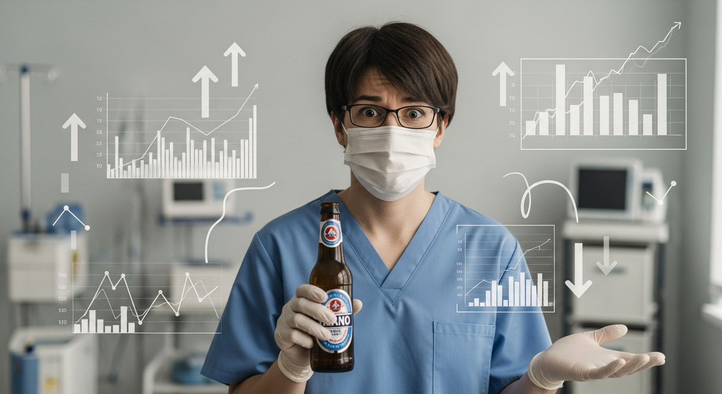 健康診断の前日にノンアルコールビールを持つ人のイメージイラスト (ファイル名: health-check-non-alcoholic-beer.jpg)