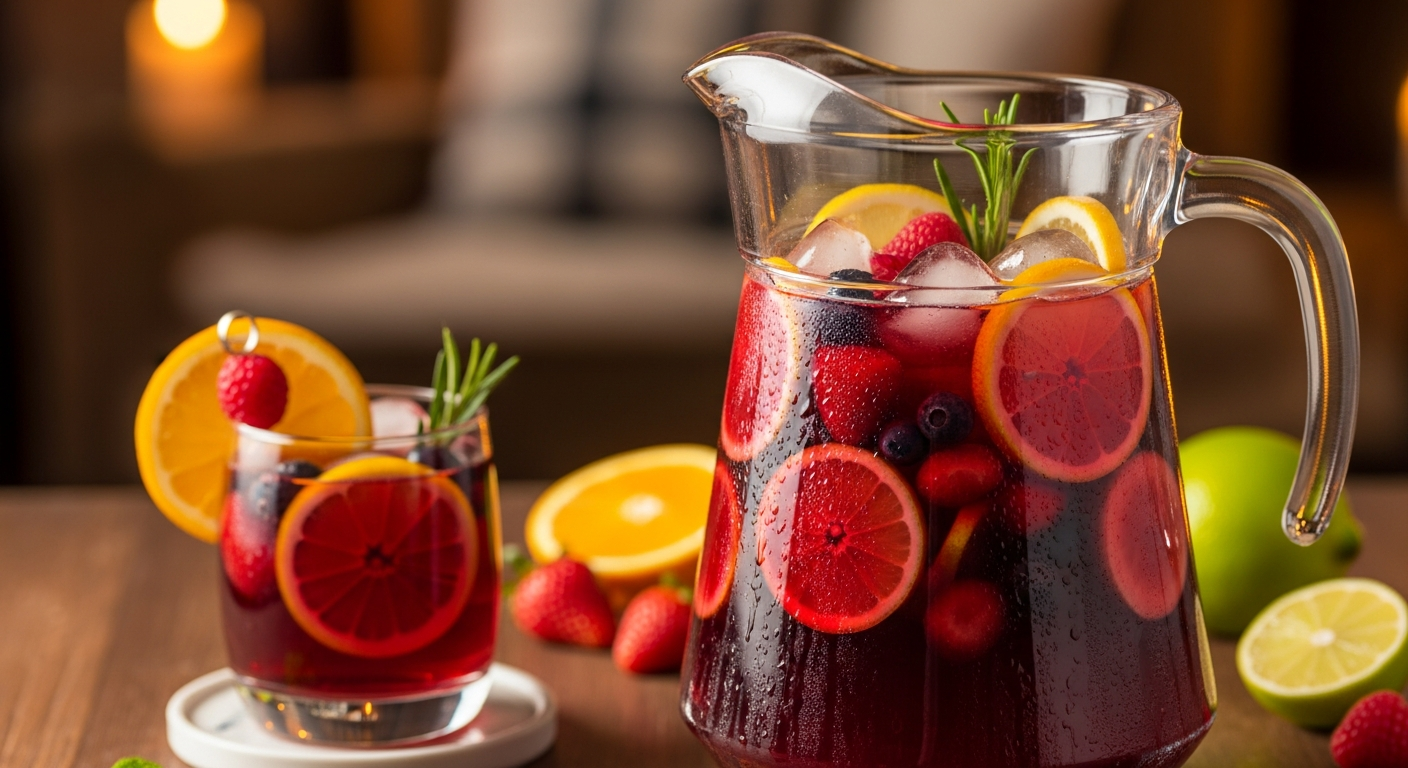 フルーツたっぷりの自家製ノンアルコールサングリア (ファイル名: non-alcoholic-sangria.jpg)