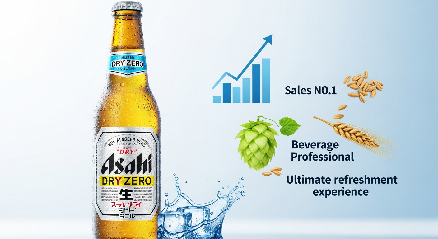 アサヒドライゼロの缶とグラスに注がれたノンアルコールビールの画像 (ファイル名: asahi-dry-zero-no1.jpg)