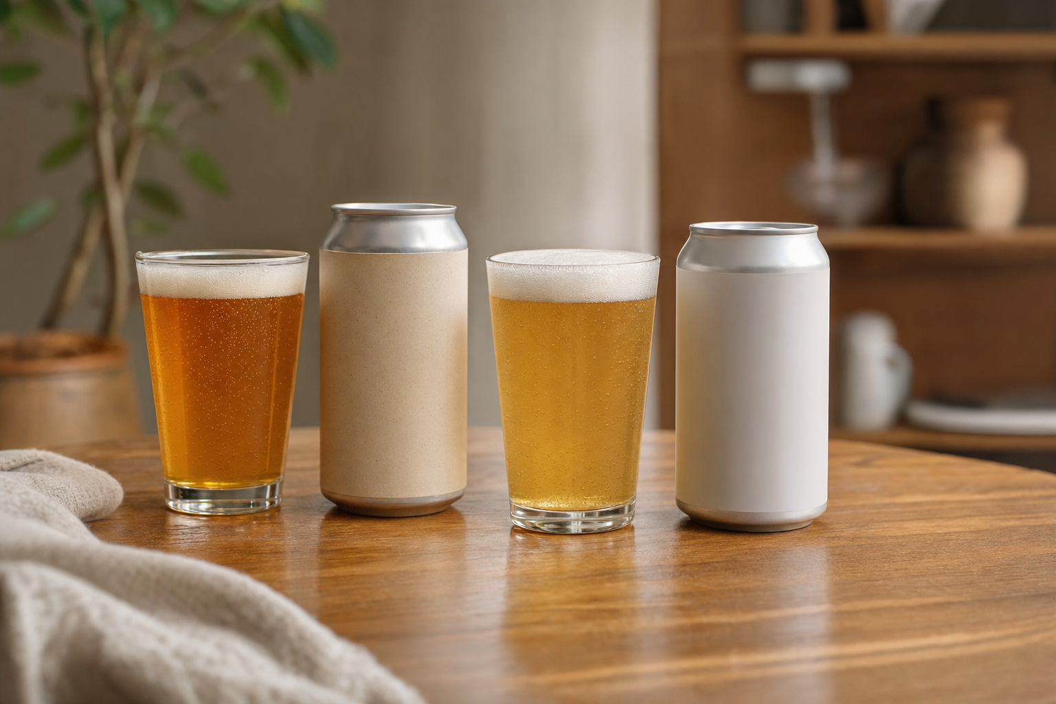 クラフトNAと大手ノンアルビールを並べて比較するテーブルの様子