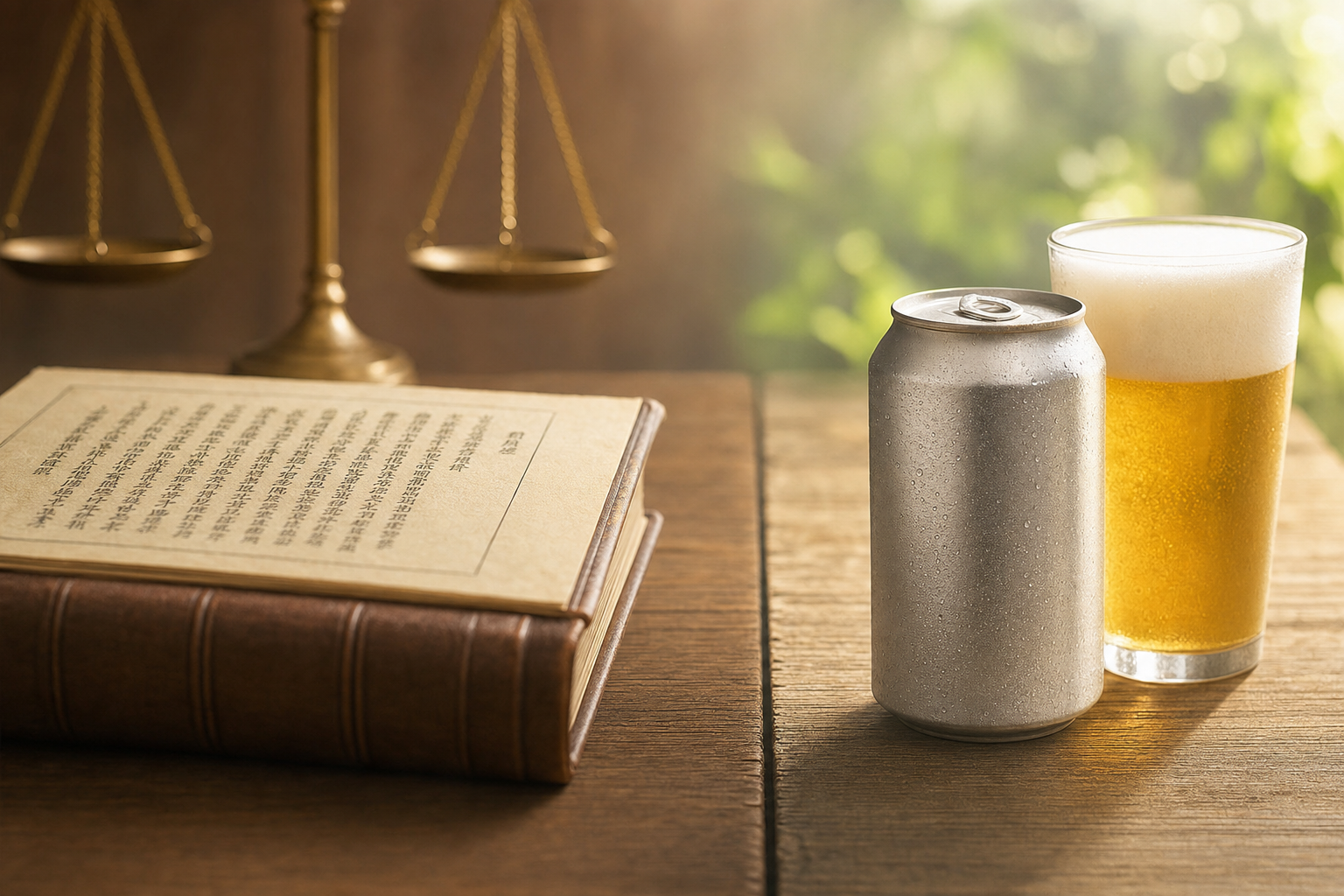 酒税法の条文と缶ビールの境界線を示すイメージ
