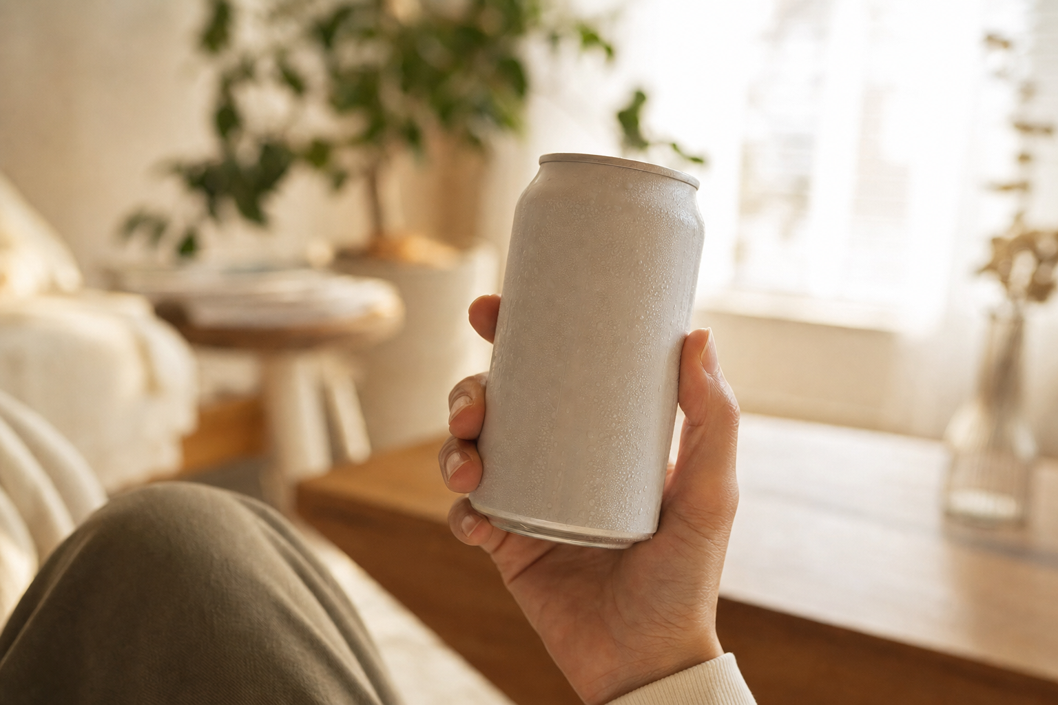 アルコール度数0.00%表記のノンアルコール缶を持つ手元