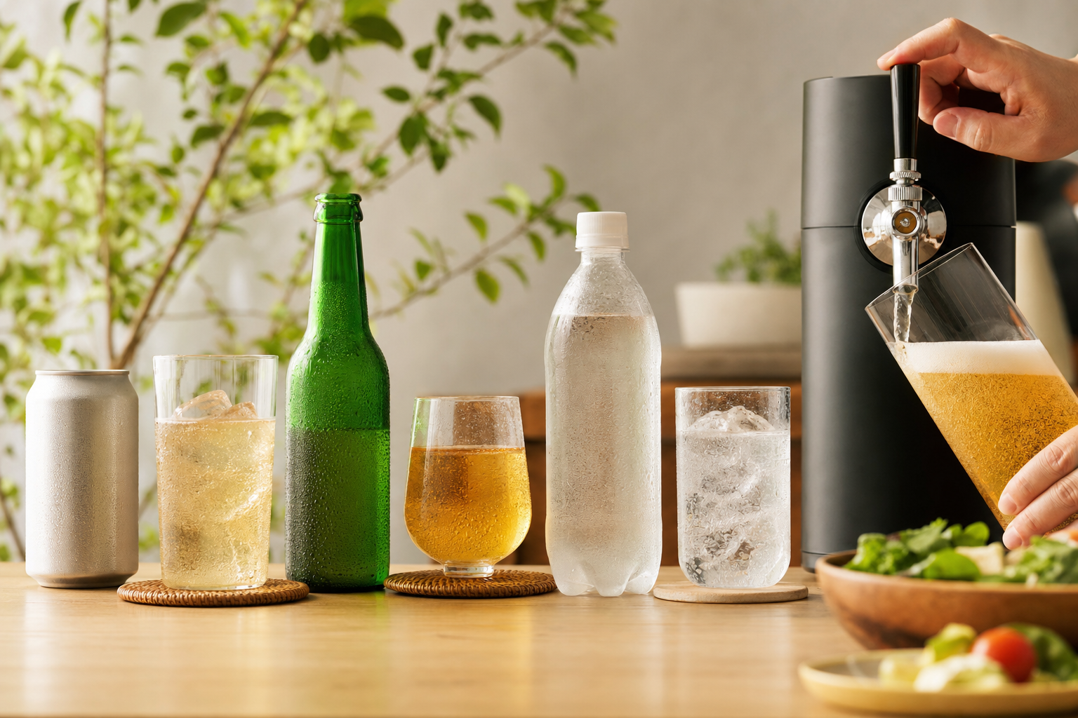 缶・瓶・ペットボトル・サーバーから注がれるノンアル飲料