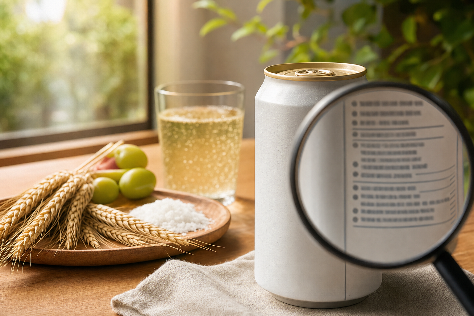 ノンアル飲料の缶と原料表示ラベルを並べた写真