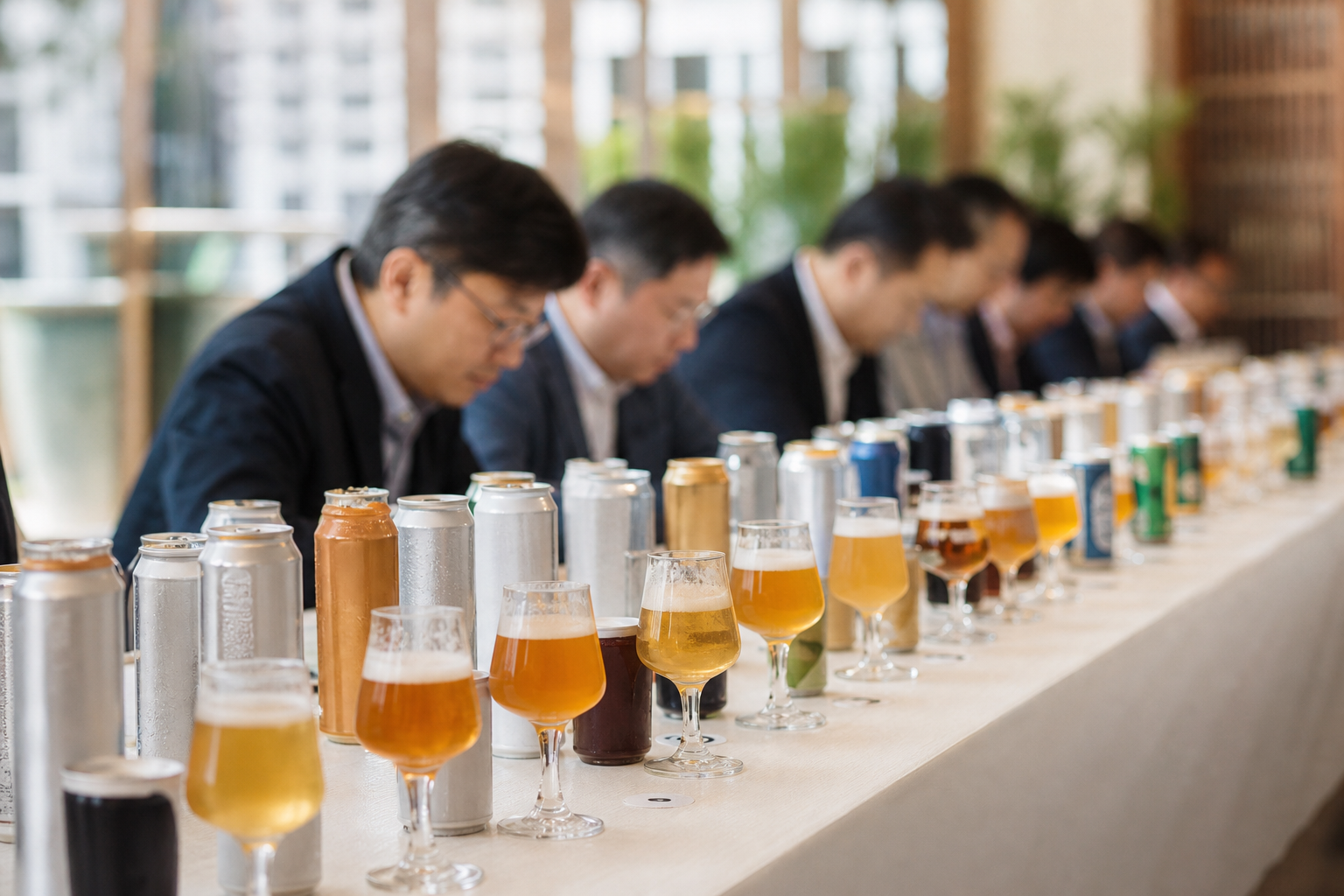 アジアのビール審査会で並ぶノンアルコールビール