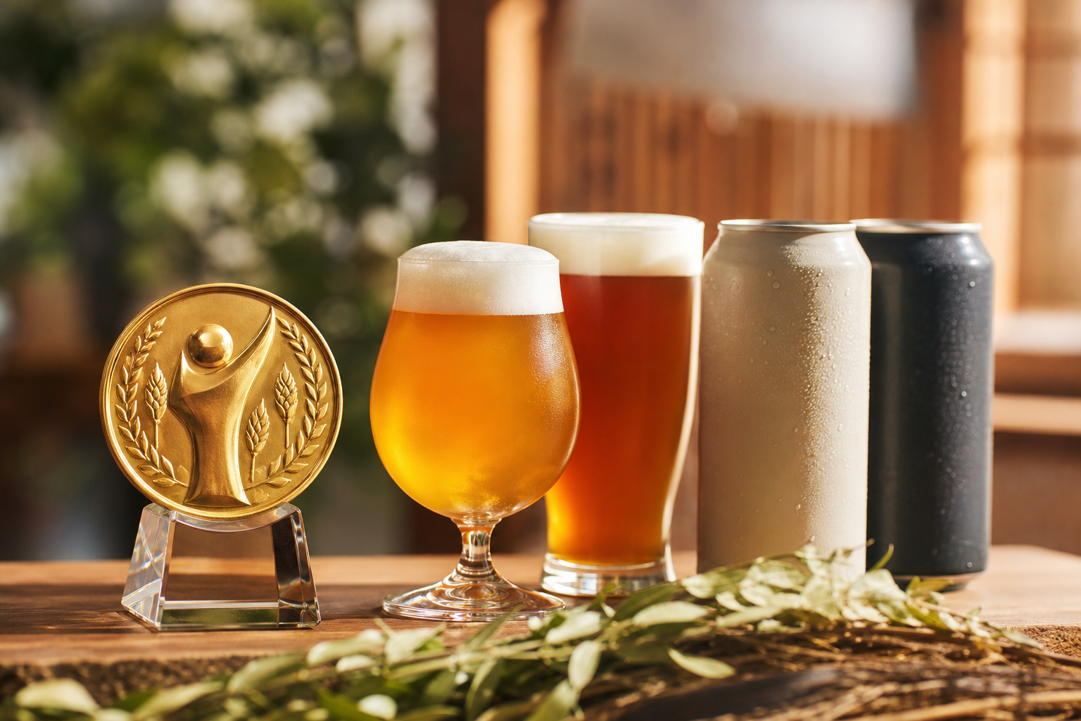 International Beer Cupの金賞メダルとノンアルビールが並ぶ受賞シーン