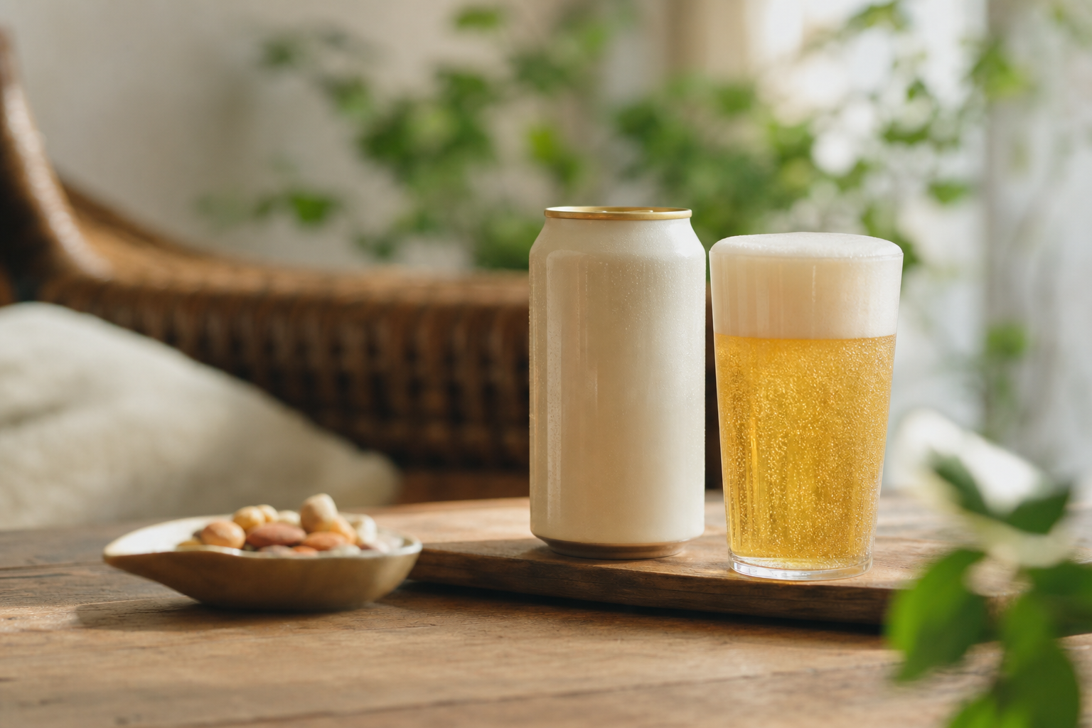 サッポロのプレミアムアルコールフリー缶とグラスに注がれた泡